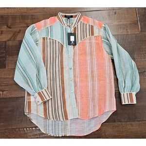 Beulah Style Western Blouse Button/stripped/collared Size M New With Tags